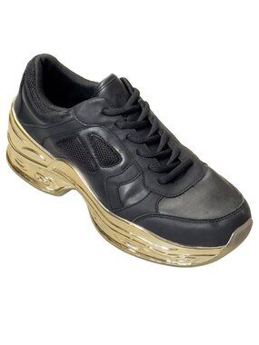 CAPE ROBBIN Attitude C Womens Shoes Black Faux Leather Sneakers Gold-tone Size 9